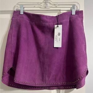 Purple Suede Mini Skirt with Studded Hem
